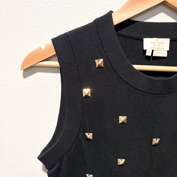 Kate Spade Black Sleeveless Sweater Gold Studded Silk Cashmere Blend Size S - Picture 4 of 9